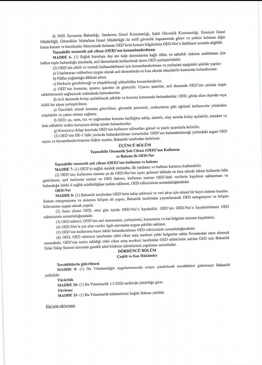 Taşınabilir Otomatik Şok Cihazı (OED) Hangi Yerlerde Bulundurulması Zorunlu?
